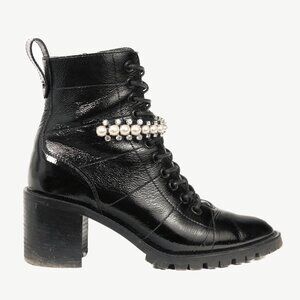Jimmy Choo Cruz 65 Black Naplack Crystal & Pearl Piece Combat Boots